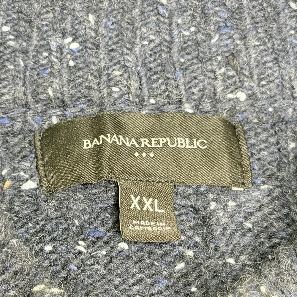 Banana Republic XXL Fisherman Cable Knit Full Zip Sweater Navy Wool Blend Preppy